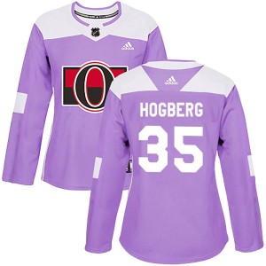 Women's Ottawa Senators Marcus Hogberg Adidas Authentic Fights Cancer Practice Jersey - Purple