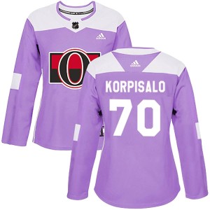 Women's Ottawa Senators Joonas Korpisalo Adidas Authentic Fights Cancer Practice Jersey - Purple