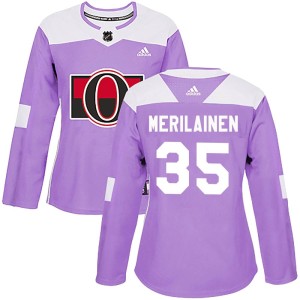 Women's Ottawa Senators Leevi Merilainen Adidas Authentic Fights Cancer Practice Jersey - Purple