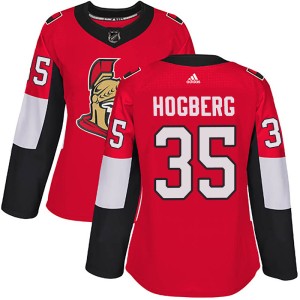 Women's Ottawa Senators Marcus Hogberg Adidas Authentic Home Jersey - Red