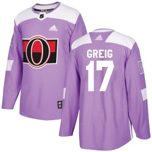 Youth Ottawa Senators Ridly Greig Adidas Authentic Fights Cancer Practice Jersey - Purple