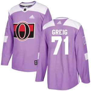 Men's Ottawa Senators Ridly Greig Adidas Authentic Fights Cancer Practice Jersey - Purple