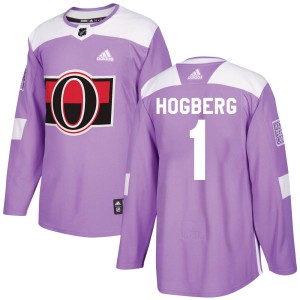 Men's Ottawa Senators Marcus Hogberg Adidas Authentic Fights Cancer Practice Jersey - Purple