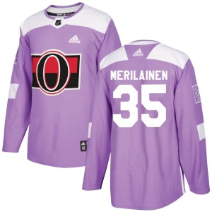 Men's Ottawa Senators Leevi Merilainen Adidas Authentic Fights Cancer Practice Jersey - Purple