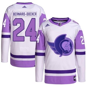 Men's Ottawa Senators Jacob Bernard-Docker Adidas Authentic Hockey Fights Cancer Primegreen Jersey - White/Purple