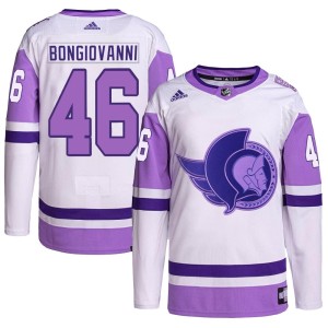 Men's Ottawa Senators Wyatt Bongiovanni Adidas Authentic Hockey Fights Cancer Primegreen Jersey - White/Purple