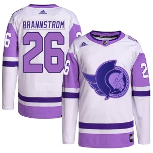 Men's Ottawa Senators Erik Brannstrom Adidas Authentic Hockey Fights Cancer Primegreen Jersey - White/Purple