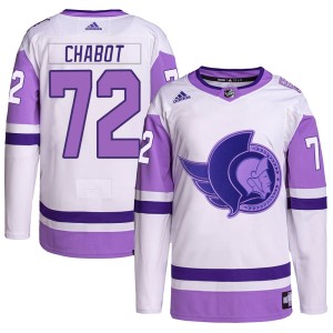 Men's Ottawa Senators Thomas Chabot Adidas Authentic Hockey Fights Cancer Primegreen Jersey - White/Purple