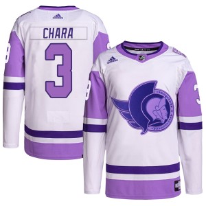 Men's Ottawa Senators Zdeno Chara Adidas Authentic Hockey Fights Cancer Primegreen Jersey - White/Purple