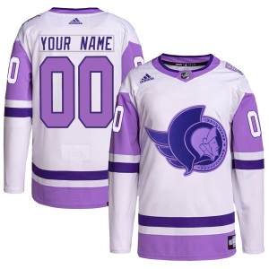 Men's Ottawa Senators Custom Adidas Authentic Hockey Fights Cancer Primegreen Jersey - White/Purple