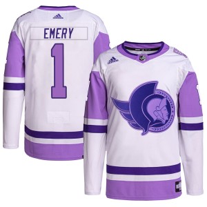 Men's Ottawa Senators Ray Emery Adidas Authentic Hockey Fights Cancer Primegreen Jersey - White/Purple
