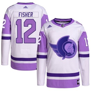 Men's Ottawa Senators Mike Fisher Adidas Authentic Hockey Fights Cancer Primegreen Jersey - White/Purple