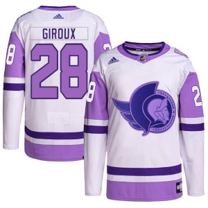 Men's Ottawa Senators Claude Giroux Adidas Authentic Hockey Fights Cancer Primegreen Jersey - White/Purple