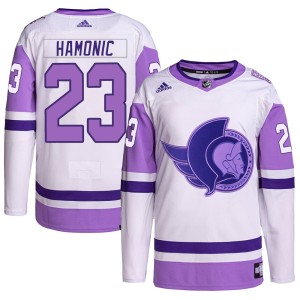 Men's Ottawa Senators Travis Hamonic Adidas Authentic Hockey Fights Cancer Primegreen Jersey - White/Purple