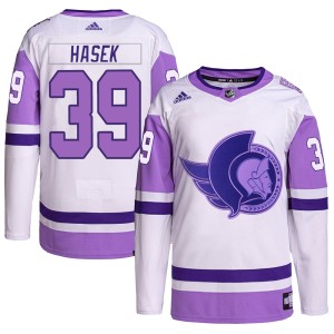 Men's Ottawa Senators Dominik Hasek Adidas Authentic Hockey Fights Cancer Primegreen Jersey - White/Purple