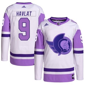 Men's Ottawa Senators Martin Havlat Adidas Authentic Hockey Fights Cancer Primegreen Jersey - White/Purple