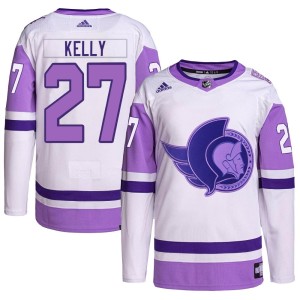 Men's Ottawa Senators Parker Kelly Adidas Authentic Hockey Fights Cancer Primegreen Jersey - White/Purple
