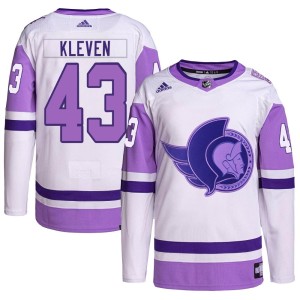 Men's Ottawa Senators Tyler Kleven Adidas Authentic Hockey Fights Cancer Primegreen Jersey - White/Purple