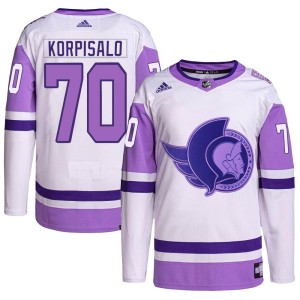 Men's Ottawa Senators Joonas Korpisalo Adidas Authentic Hockey Fights Cancer Primegreen Jersey - White/Purple