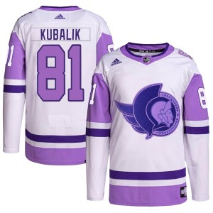 Men's Ottawa Senators Dominik Kubalik Adidas Authentic Hockey Fights Cancer Primegreen Jersey - White/Purple