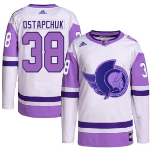 Men's Ottawa Senators Zack Ostapchuk Adidas Authentic Hockey Fights Cancer Primegreen Jersey - White/Purple
