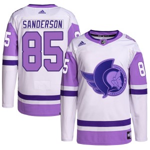 Men's Ottawa Senators Jake Sanderson Adidas Authentic Hockey Fights Cancer Primegreen Jersey - White/Purple