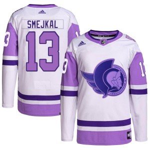 Men's Ottawa Senators Jiri Smejkal Adidas Authentic Hockey Fights Cancer Primegreen Jersey - White/Purple