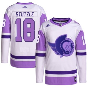 Men's Ottawa Senators Tim Stutzle Adidas Authentic Hockey Fights Cancer Primegreen Jersey - White/Purple