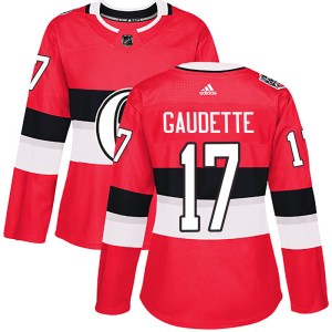 Women's Ottawa Senators Adam Gaudette Adidas Authentic 2017 100 Classic Jersey - Red