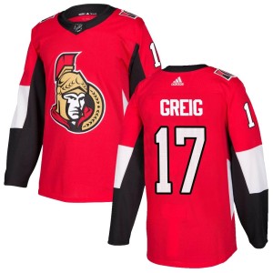 Men's Ottawa Senators Ridly Greig Adidas Authentic Home Jersey - Red