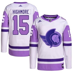 Youth Ottawa Senators Matthew Highmore Adidas Authentic Hockey Fights Cancer Primegreen Jersey - White/Purple