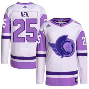 Youth Ottawa Senators Chris Neil Adidas Authentic Hockey Fights Cancer Primegreen Jersey - White/Purple