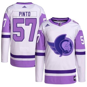 Youth Ottawa Senators Shane Pinto Adidas Authentic Hockey Fights Cancer Primegreen Jersey - White/Purple