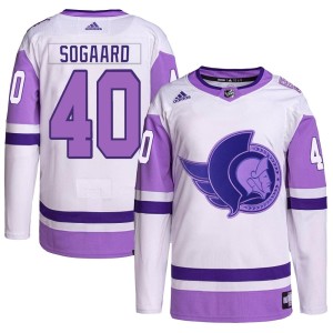 Youth Ottawa Senators Mads Sogaard Adidas Authentic Hockey Fights Cancer Primegreen Jersey - White/Purple