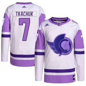 Youth Ottawa Senators Brady Tkachuk Adidas Authentic Hockey Fights Cancer Primegreen Jersey - White/Purple