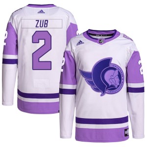 Youth Ottawa Senators Artem Zub Adidas Authentic Hockey Fights Cancer Primegreen Jersey - White/Purple