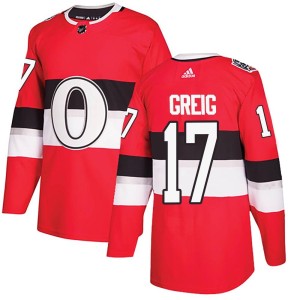 Youth Ottawa Senators Ridly Greig Adidas Authentic 2017 100 Classic Jersey - Red