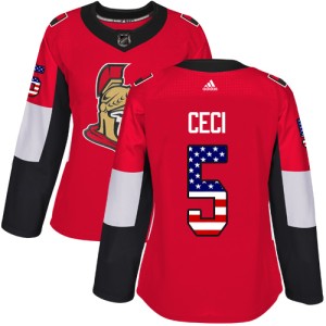 Women's Ottawa Senators Cody Ceci Adidas Authentic USA Flag Fashion Jersey - Red